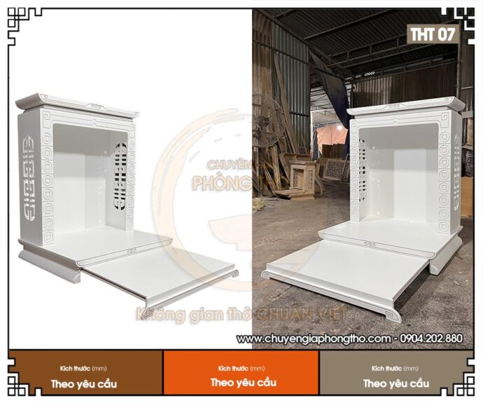 Mẫu bàn thờ thần tài màu trắng hiện đại THT07