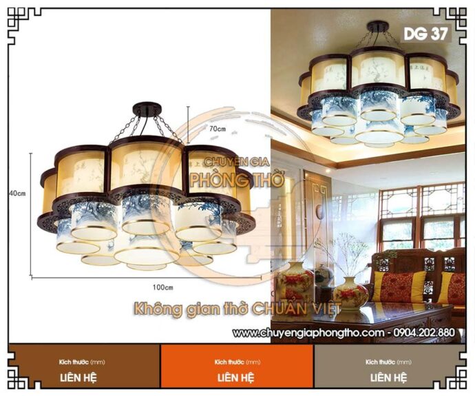 Mẫu đèn chùm khung gỗ chao da cừu nhân tạo trang trí