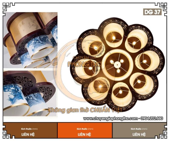 Mẫu đèn chùm khung gỗ chao da cừu nhân tạo trang trí