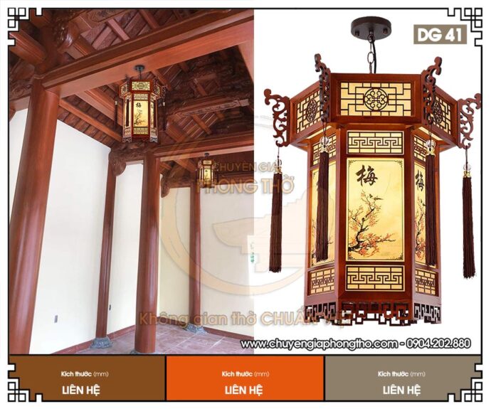Mẫu đèn lồng khung gỗ tự nhiên trang trí DG41
