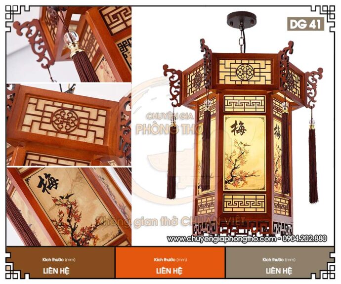 Mẫu đèn lồng khung gỗ tự nhiên trang trí DG41