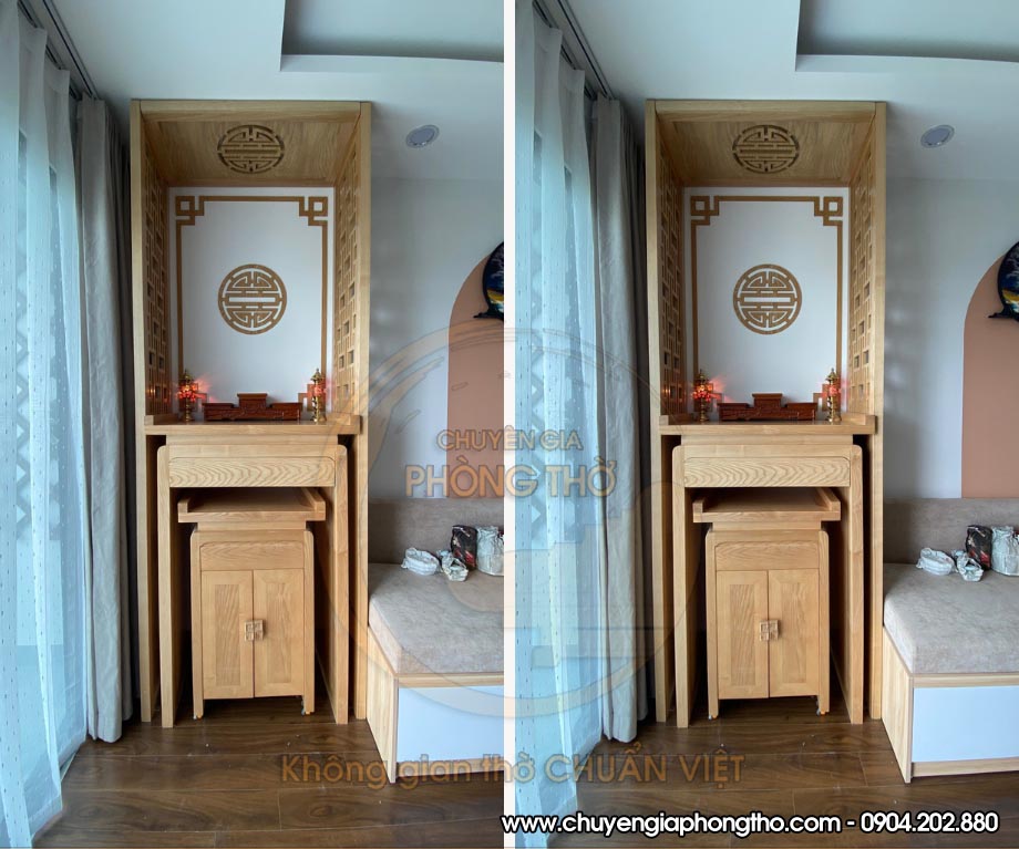 Bàn thờ đứng gỗ sồi hiện đại bậc nhất hiện nay