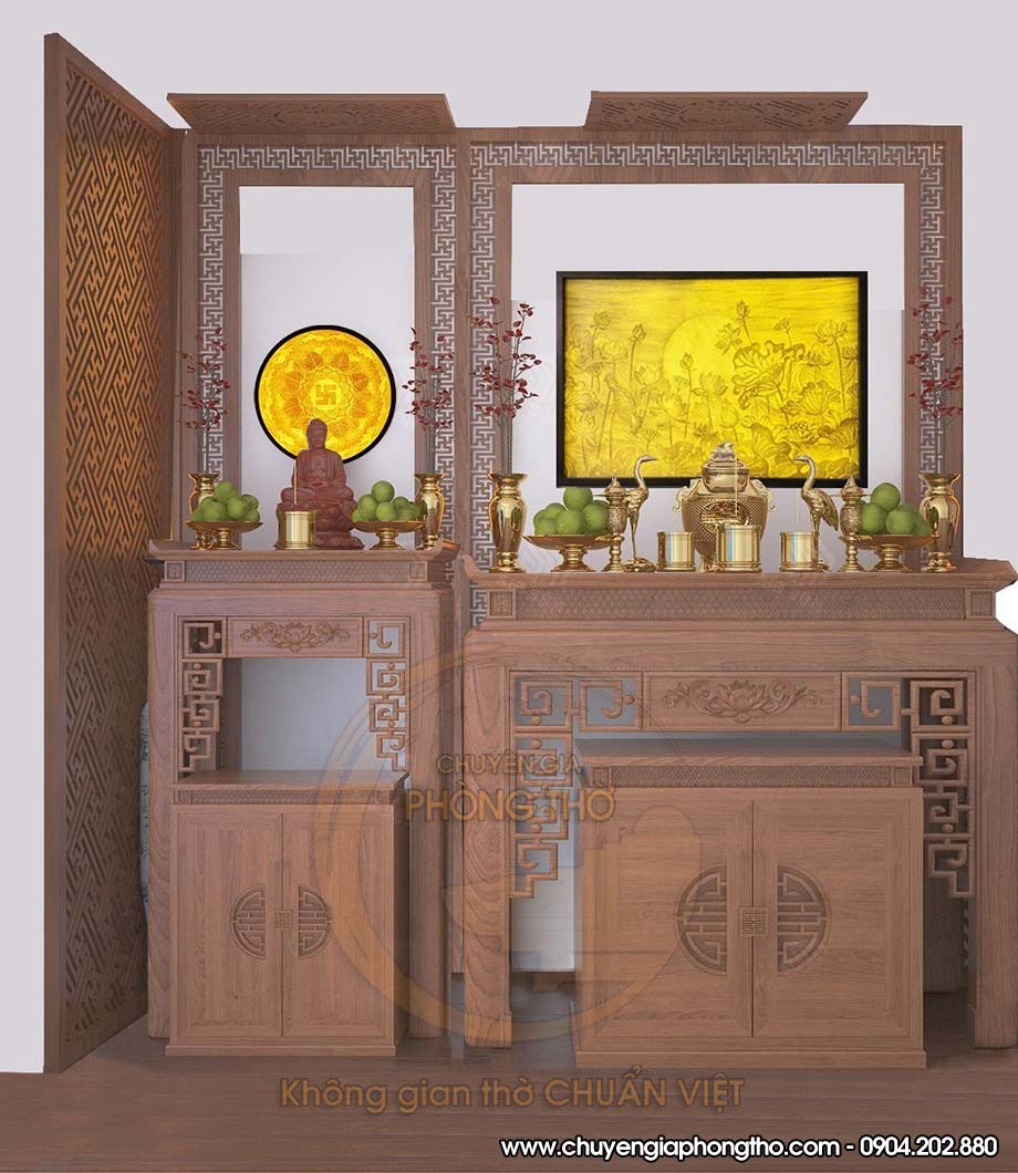 Các mẫu bàn thờ Phật chung với gia tiên đẹp đúng phong thủy