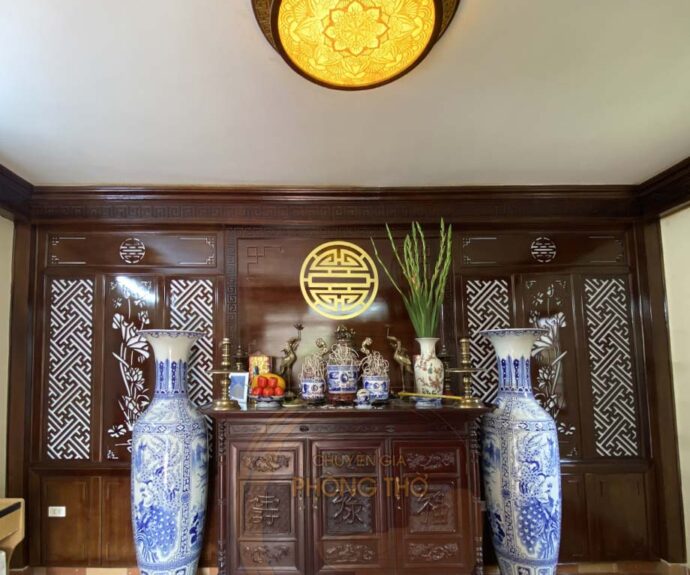 Lắp đặt tranh trúc chỉ ốp trần Mandala tại Hoàng Mai