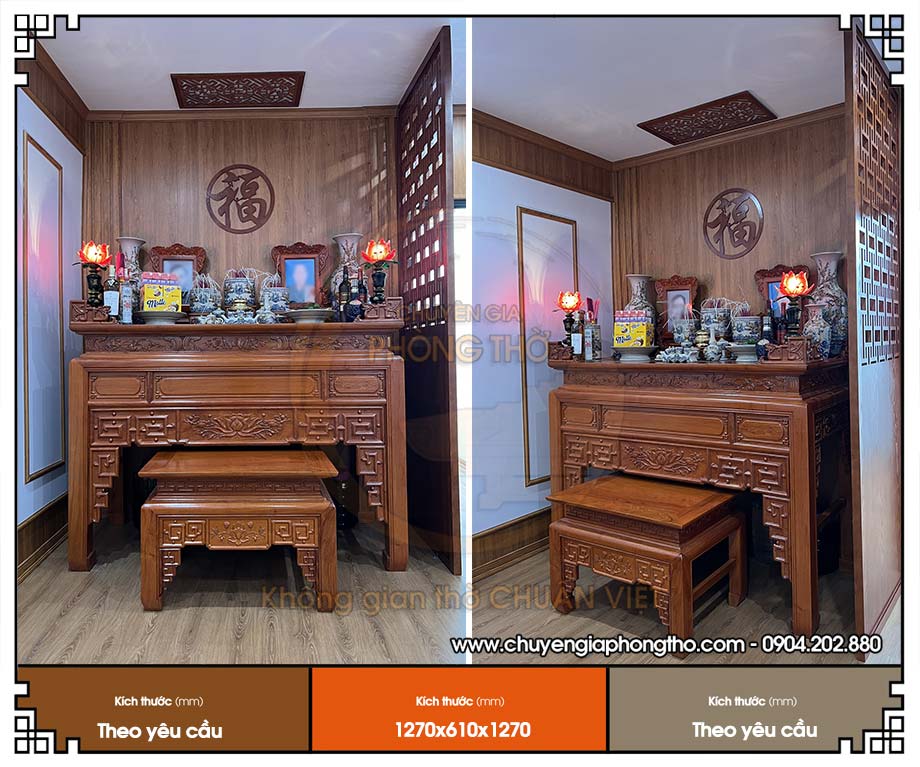 Hoàn thiện mẫu bàn thờ đứng gỗ hương triện sen tại Eco Lake View