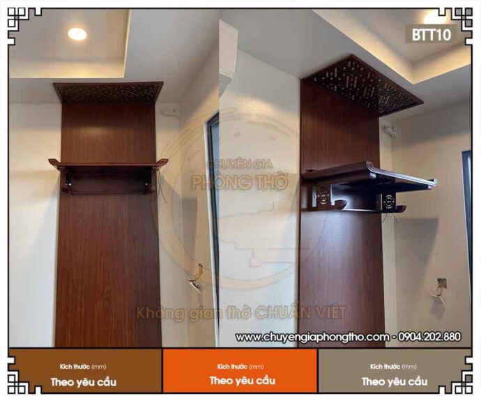 Lắp đặt mẫu bàn thờ treo tường chân chữ thọ kèm vách ngăn tại Hoài Đức BTT10