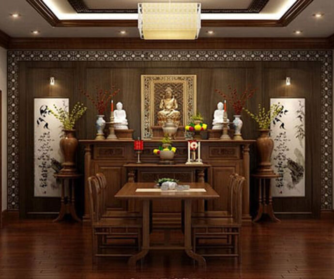 Cách bài trí bàn thờ Phật chung với gia tiên chuẩn phong thủy