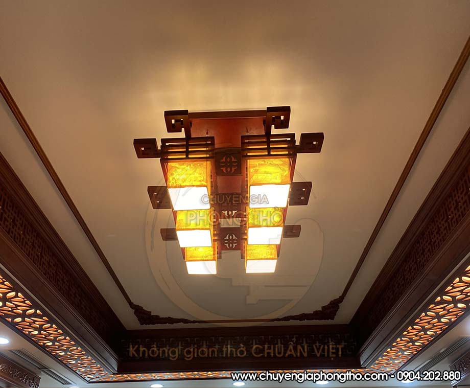 Lắp đặt đèn gỗ thả trần phòng thờ DG31 tại Bắc Ninh