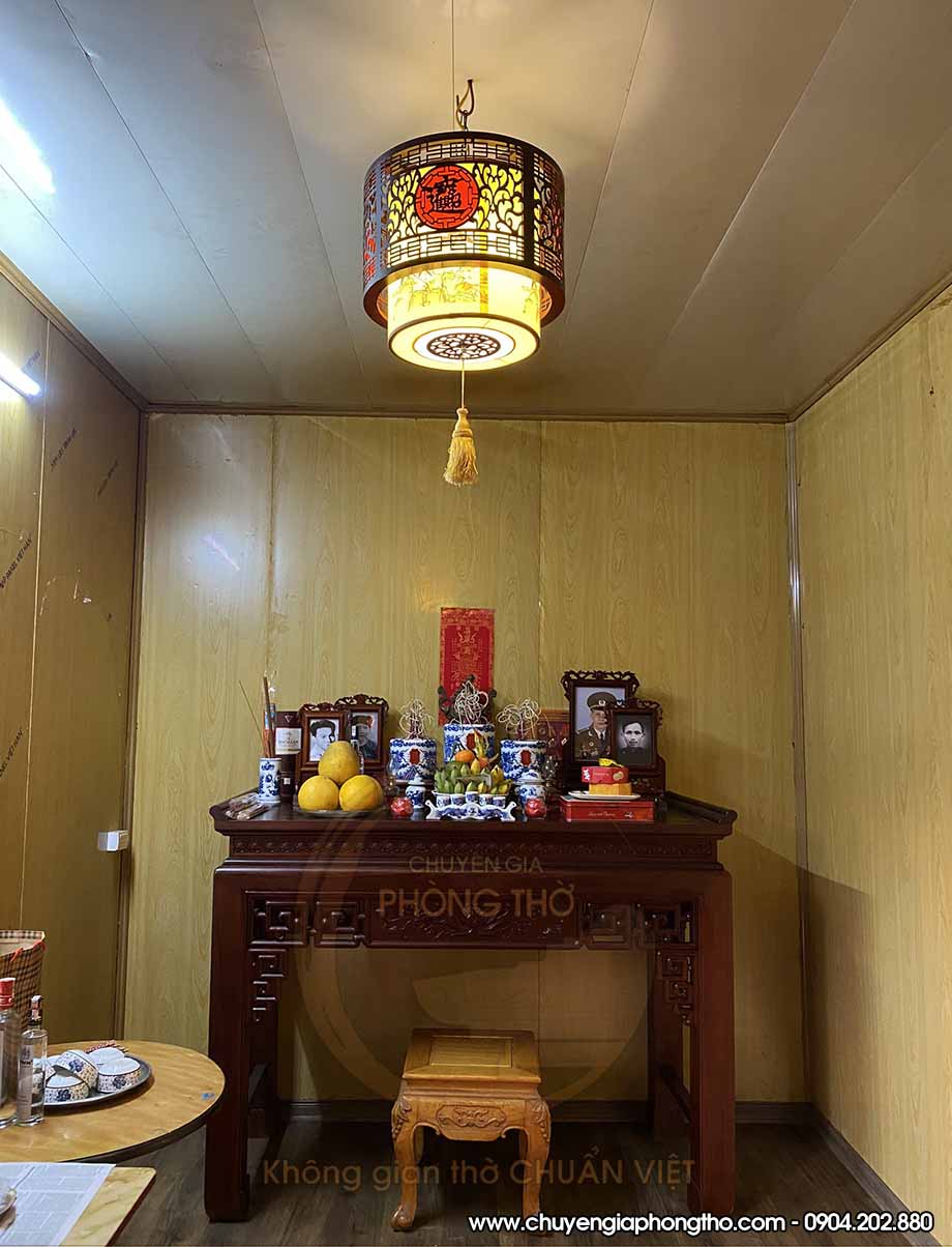 Lên trần mẫu đèn thả phòng thờ chữ phúc DG10 tại Quảng Ninh Lên trần mẫu đèn thả phòng thờ chữ phúc DG10 tại Quảng Ninh
