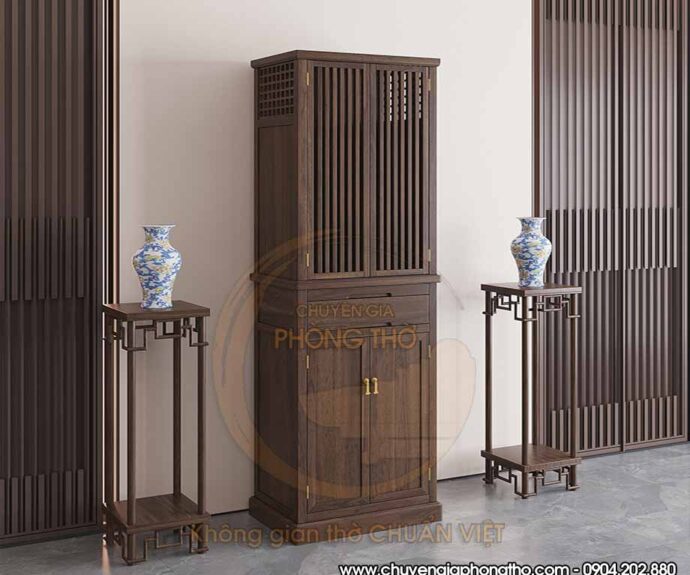 Mẫu tủ thờ 2 tầng có cửa đóng kín BTD69 trang nghiêm