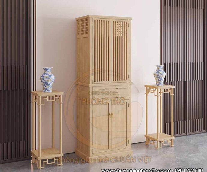 Mẫu tủ thờ 2 tầng có cửa đóng kín BTD69 trang nghiêm