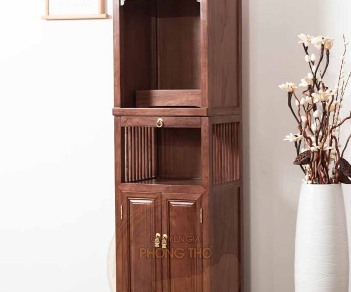 Mẫu tủ thờ 3 tầng tích hợp âm tủ có cánh BTD68