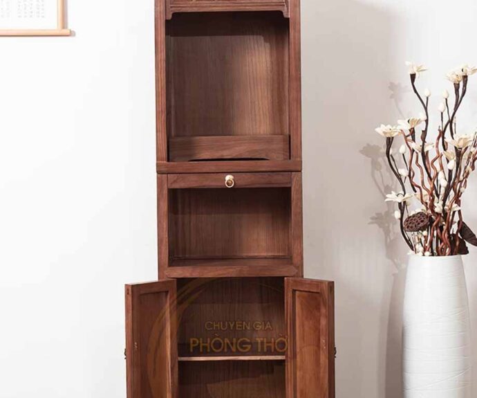 Mẫu tủ thờ 3 tầng tích hợp âm tủ có cánh BTD68
