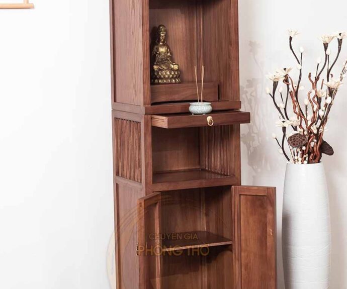 Mẫu tủ thờ 3 tầng tích hợp âm tủ có cánh BTD68