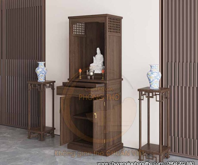 Mẫu tủ thờ Quan âm 2 tầng có cửa BTD70 hiện đại