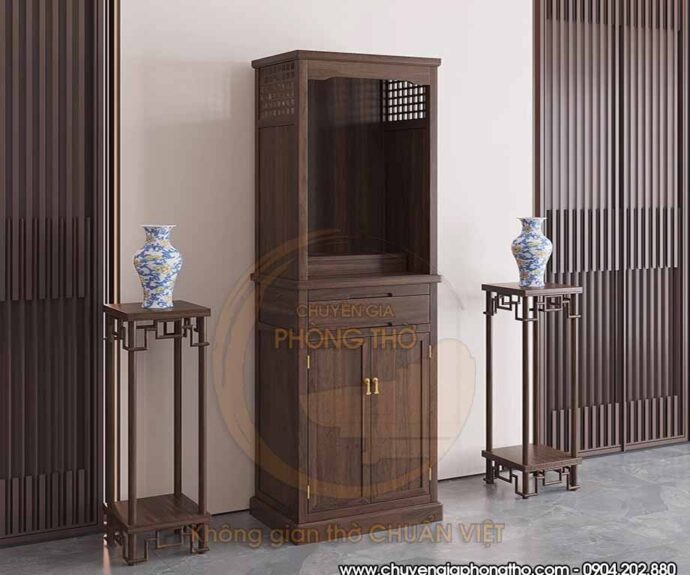 Mẫu tủ thờ Quan âm 2 tầng có cửa BTD70 hiện đại