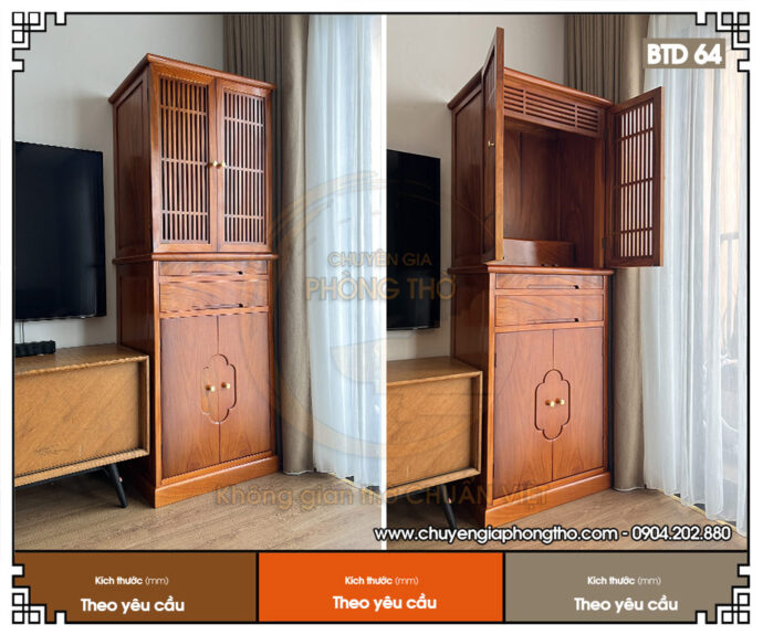 Tủ thờ 2 tầng gỗ gõ có cánh hiện đại BTD64