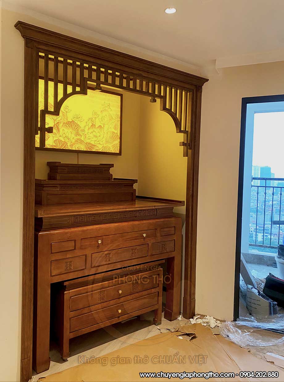 Hoàn thiện lắp đặt nội thất phòng thờ độc đáo tại Long Biên Hoàn thiện lắp đặt nội thất phòng thờ độc đáo tại Long Biên