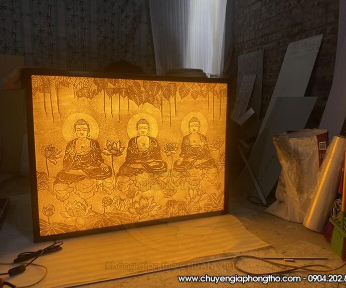 Tranh trúc chỉ tam thế phật đẹp