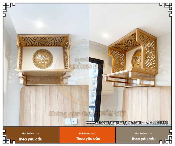 Mẫu bàn thờ treo gỗ sồi kèm vách hoa sen tại chung cư Ocean Park