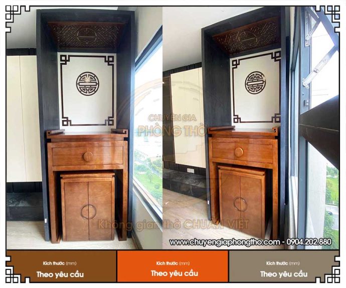 Mẫu bàn thờ đứng kết hợp vách ngăn màu đen huyền bí hiện đại