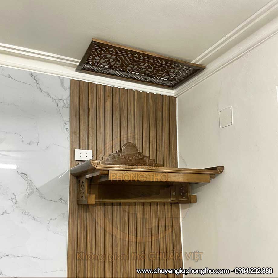 Hoàn thiện lắp đặt bàn thờ treo tường gỗ gụ chung cư Sola Park BTT25 Hoàn thiện lắp đặt bàn thờ treo tường gỗ gụ chung cư Sola Park BTT25