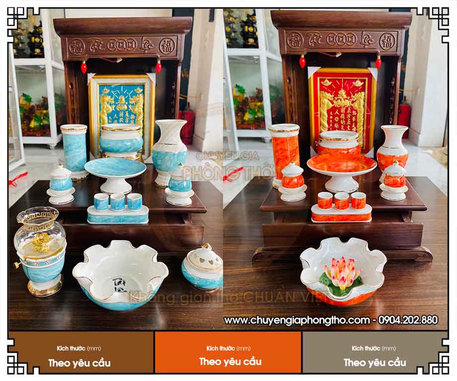 Set up bàn thờ thần tài với bộ đồ thờ cúng gốm sứ cao cấp