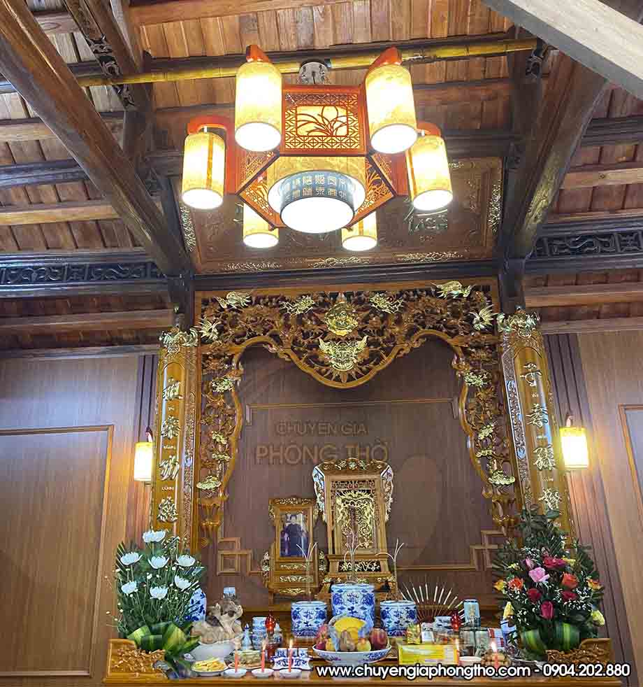 Lắp đặt mẫu đèn thả phòng thờ 6 tay tại chung cư Sunshine Garden DG22