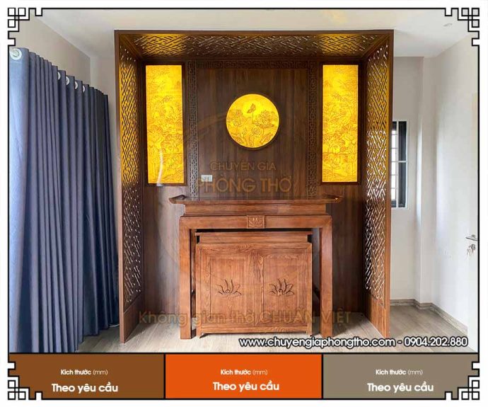 Lắp đặt bàn thờ đứng gỗ sồi với nội thất khủng tại chung cư Lumi Hà Nội