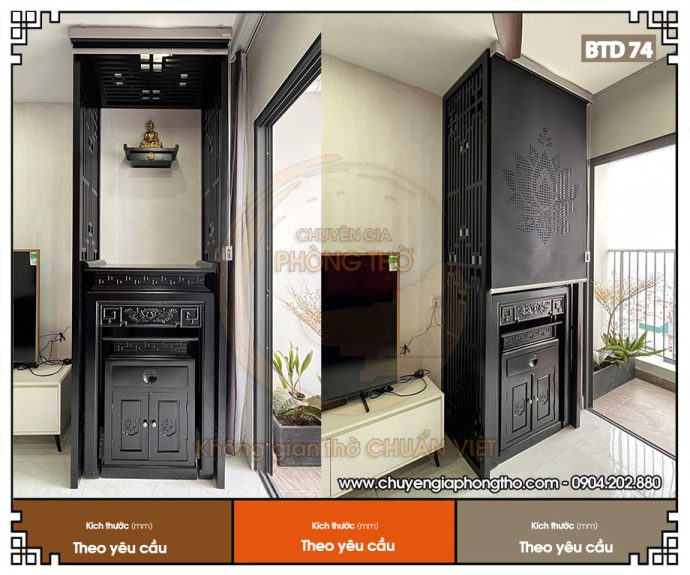 Bàn thờ màu đen mẫu hoa sen BTD74