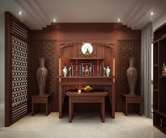 Cách đặt bàn thờ Phật, Thần Tài và Gia tiên trong cùng một không gian