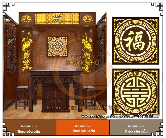 Vách ngăn phòng thờ CNC họa tiết chữ Phúc Lộc Thọ