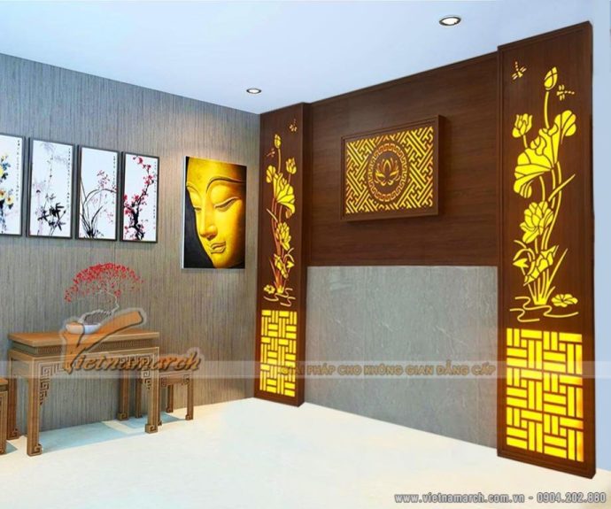 Vách ngăn phòng thờ CNC họa tiết hoa sen