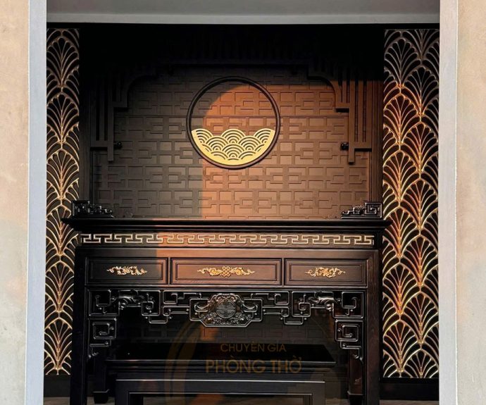 Mẫu bàn thờ hiện đại màu đen BTD75 phong cách Á Đông