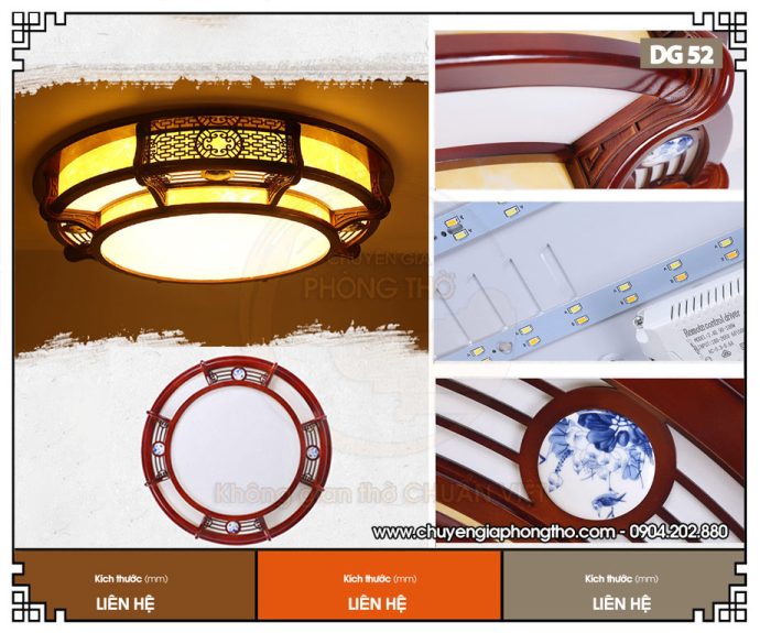 Mẫu đèn mâm ốp trần gỗ phòng thờ DG52