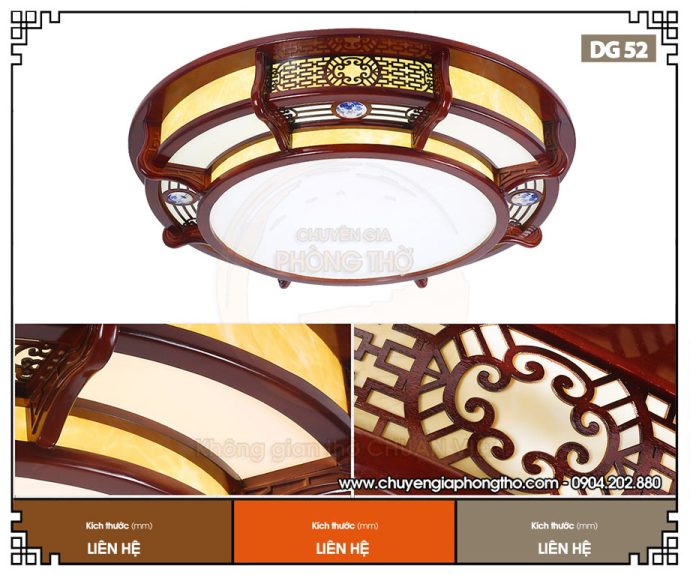 Mẫu đèn mâm ốp trần gỗ phòng thờ DG52