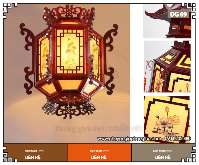 Đèn lồng gỗ lục giác hoa sen DG69