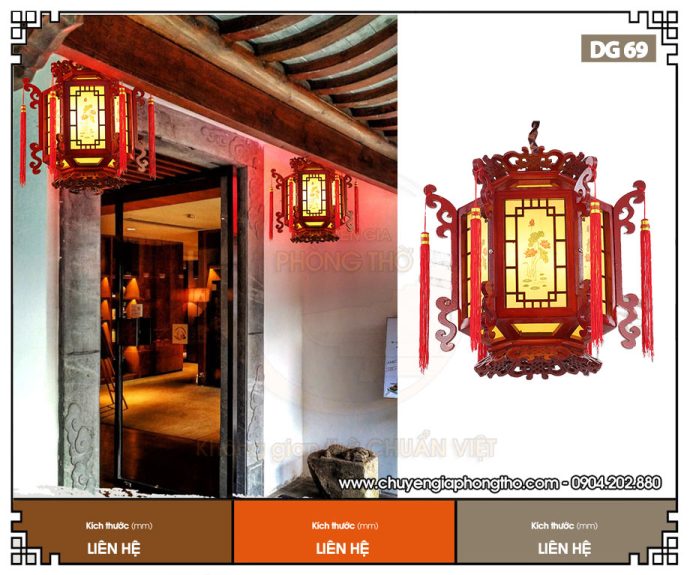 Đèn lồng gỗ lục giác hoa sen DG69