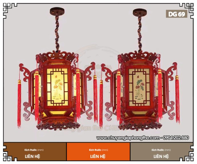Đèn lồng gỗ lục giác hoa sen DG69
