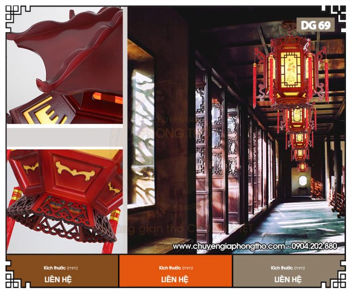 Đèn lồng gỗ lục giác hoa sen DG69