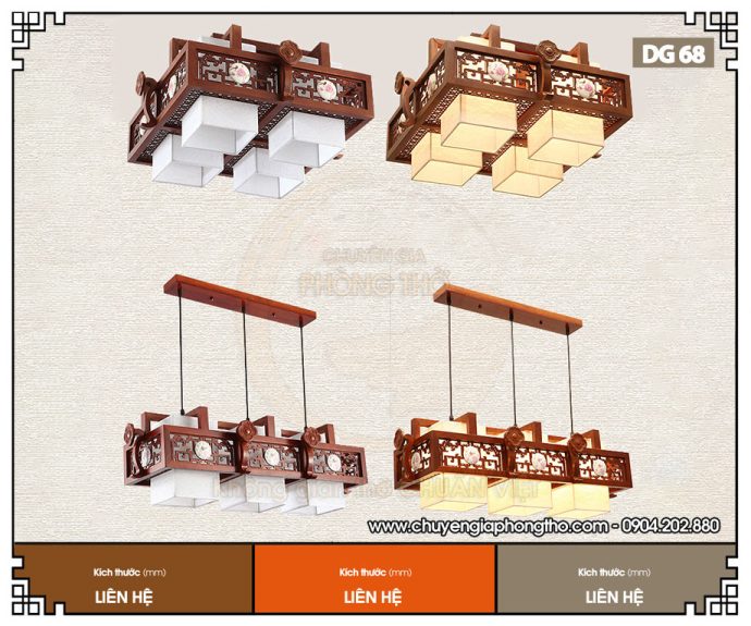Mẫu đèn gỗ ốp trần phòng thờ DG68