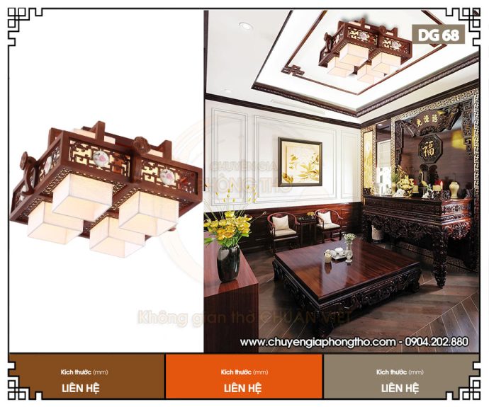 Mẫu đèn gỗ ốp trần phòng thờ DG68