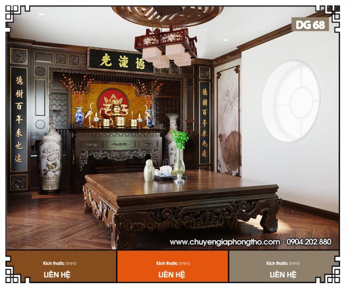 Mẫu đèn gỗ ốp trần phòng thờ DG68