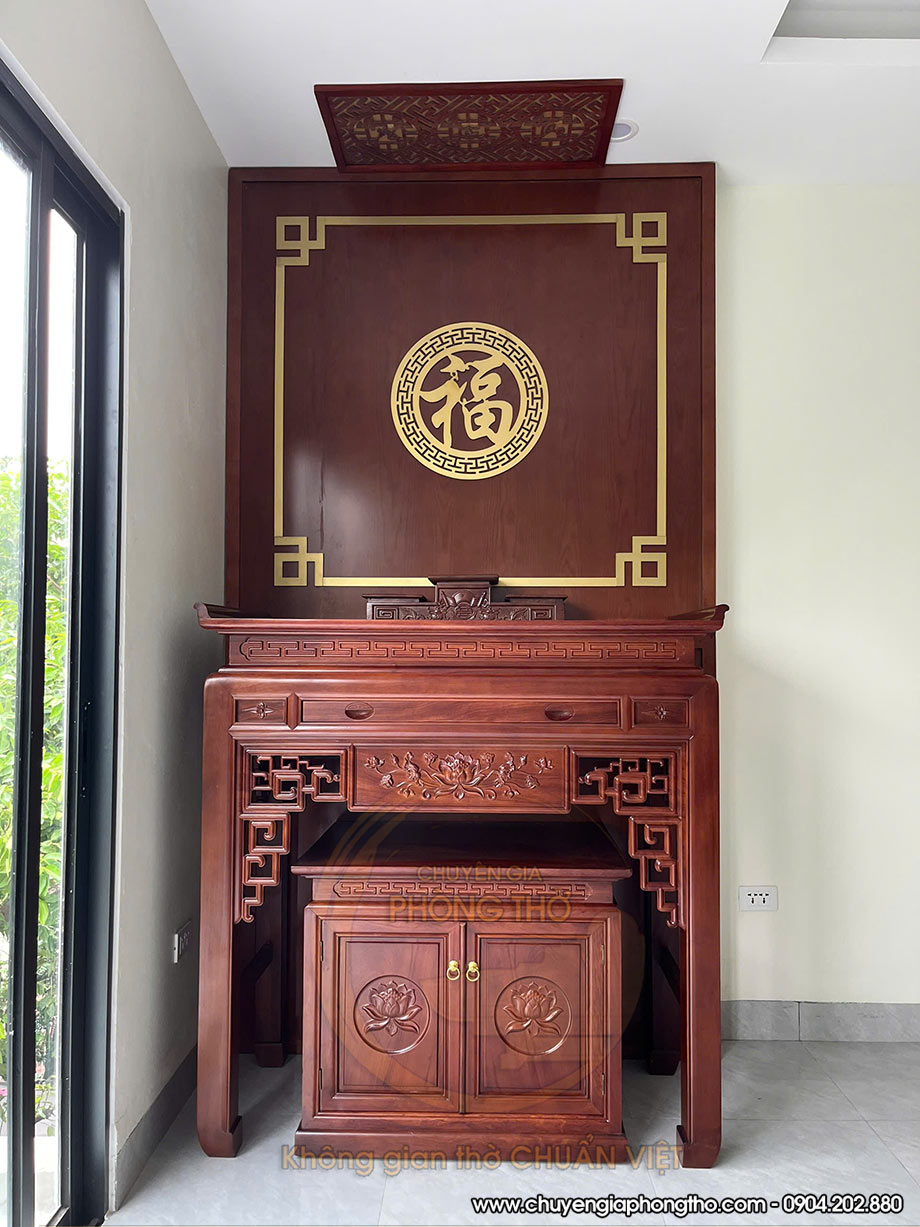Hoàn thiện bàn thờ gỗ hương đá 1m27 tại chung cư Haven Park Ecopark