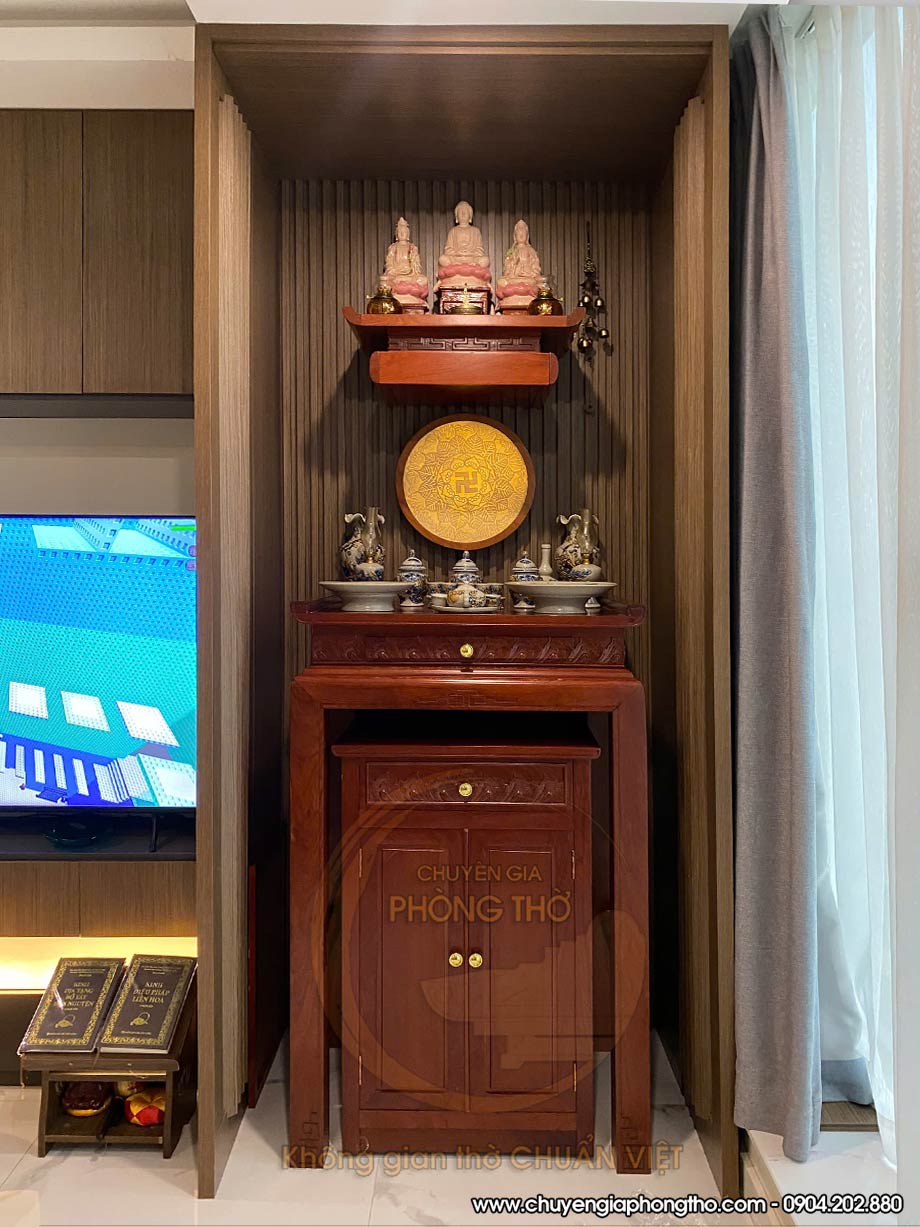 Hình ảnh bàn thờ Phật và gia tiên cho chung cư Hoàng Thành Pearl