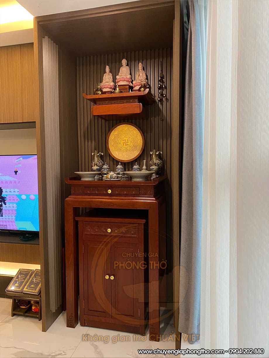 Hình ảnh bàn thờ Phật và gia tiên cho chung cư Hoàng Thành Pearl