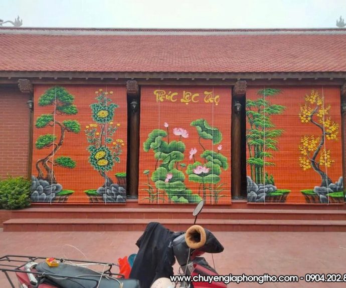 Mành trúc vẽ thủ công nghệ thuật treo nhà thờ họ