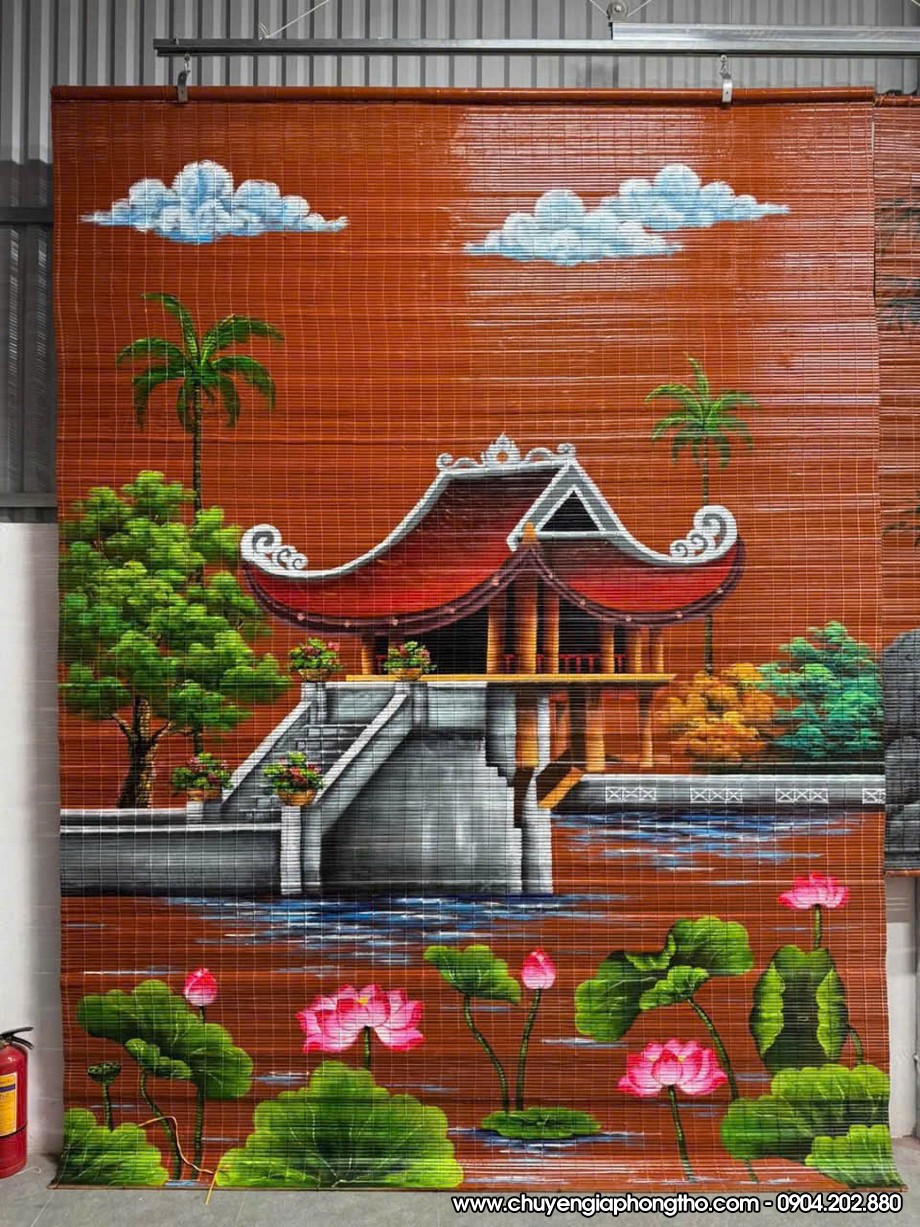 Mành trúc vẽ thủ công nghệ thuật treo nhà thờ họ