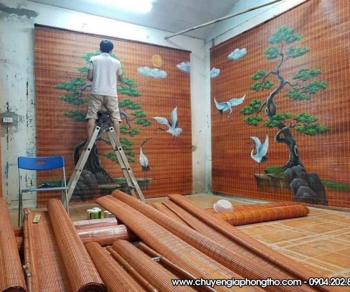 Mành trúc vẽ thủ công nghệ thuật treo nhà thờ họ