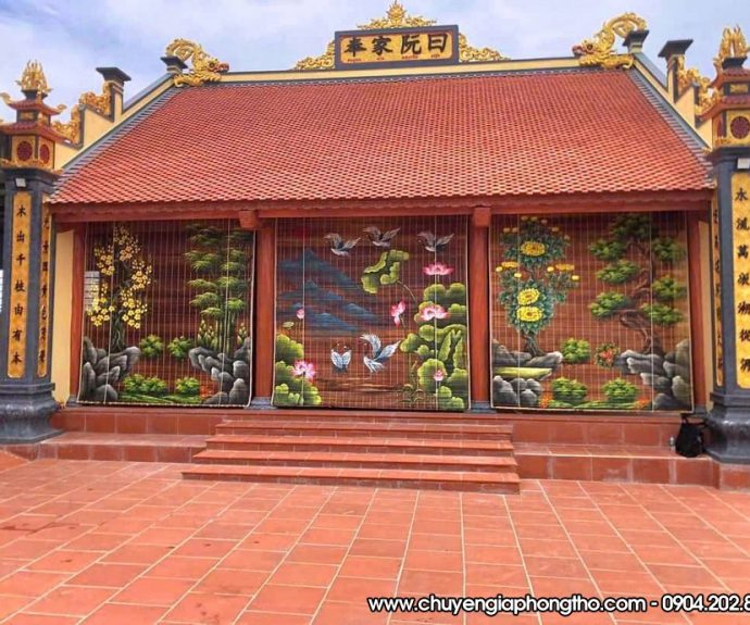 Mành trúc vẽ thủ công nghệ thuật treo nhà thờ họ